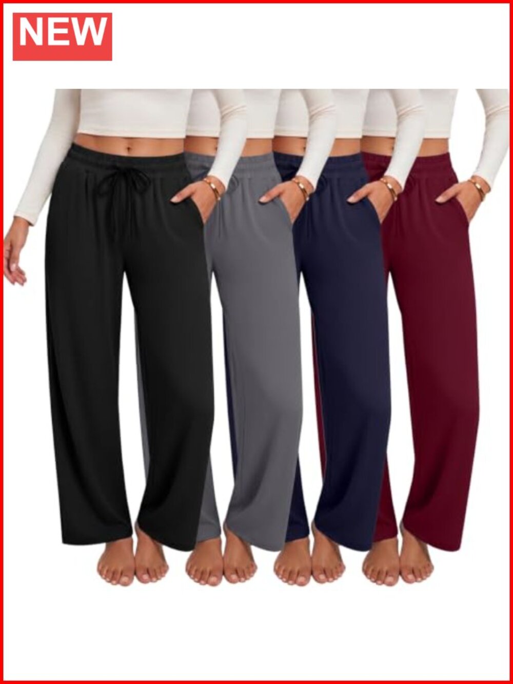 4 Pack Wide Leg Sweatpants Womens High Waisted Yoga Lounge Pants with Pockets